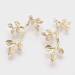 Brass Pendants, Nickel Free, Real 18K Gold Plated, Branch and Leaves, 31x19x2mm, Hole: 1mm(X-KK-Q735-90G)
