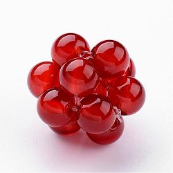 Natural Gemstone Woven Beads, Cluster Beads, with 12pcs 6mm Carnelian Round Beads, 18~19mm, Hole: 2x2mm, Beads: 6mm(G-JF-6mm-07)