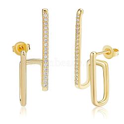 Gold Hoop Earrings Studs 18K Gold Plated Open C Shape Hoop Earrings Studs Simple Hypoallergenic Dainty CZ Studs Jewelry Gift for Women, Golden, 31.5x8mm, Pin: 0.7mm(JE1074A)