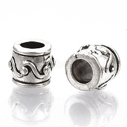 Tibetan Style Alloy European Beads, Large Hole Beads, Cadmium Free & Lead Free, Column with Wavy Pattern, Antique Silver, 8x10mm, Hole: 5mm, about 550pcs/1000g(TIBE-S320-080AS-LF)