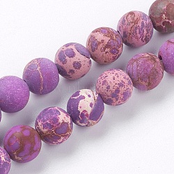 Natural Imperial Jasper Beads Strands, Dyed, Frosted, Round, Medium Orchid, 8mm, Hole: 1mm, about 51pcs/strand, 15.3 inch(39cm)(G-K232-8mm-01E)