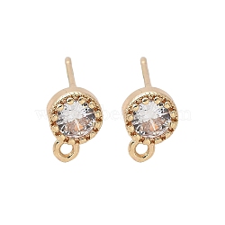 Brass Clear Cubic Zirconia Stud Earrings Finding for Women, with Loop, Real 14K Gold Plated, 8x5.5mm, Hole: 1.2mm, Pin: 11.5x0.7mm(KK-A244-10A-G)