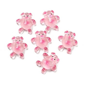 Translucent Resin Cabochons, Pig, Pink, 11x10.5x4mm