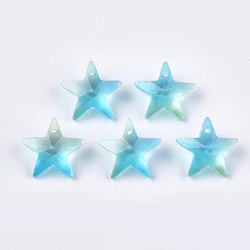 Rainbow K9 Glass Pendants, Faceted, Star, Light Sky Blue, 15.5x16.5x7.5mm, Hole: 1mm