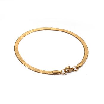 304 Stainless Steel Bracelets, Herringbone Chain Bracelets, with Lobster Claw Clasps, Real 18K Gold Plated, 180x3x0.5mm(7.08 inch)