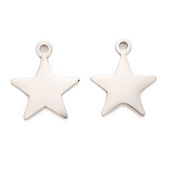 304 Stainless Steel Charms, Laser Cut, Star, Stainless Steel Color, 12x10.5x1mm, Hole: 1.2mm