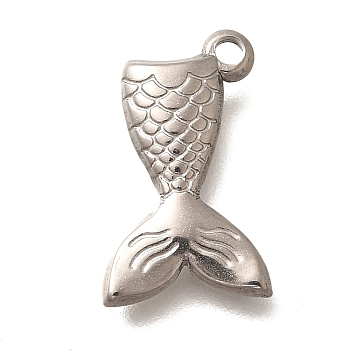 304 Stainless Steel Pendants, Mermaid Tail Charms, Anti-Tarnish, Stainless Steel Color, 18x13x3.5mm, Hole: 1.6mm