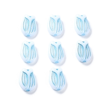 Plating Opaque Acrylic Beads, Metal Enlaced, Tulip, White, 16x11.5x7mm, Hole: 2mm, about 670pcs/500g