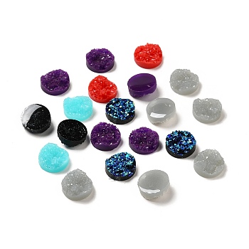Mixed Flat Round Drusy Resin Cabochons, 12x5mm