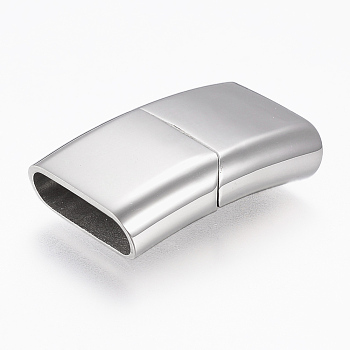 304 Stainless Steel Magnetic Clasps with Glue-in Ends, Rectangle, Stainless Steel Color, 29x18x7mm, Hole: 5x16.5mm