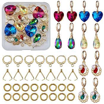 DIY Geometry Drop Earring Making Kits, Including Glass & Alloy Charms, Brass Hoop Earring Findings, Iron Jump Rings, 304 Stainless Steel Pinch Bails, Mixed Color, 58pcs/box