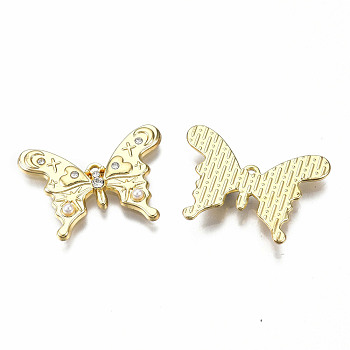 Rack Plating Alloy Pendants, with Rhinestone and ABS Plastic Imitation Pearl, Cadmium Free & Lead Free, Light Gold, Butterfly, Crystal, 20x27x3mm, Hole: 1mm