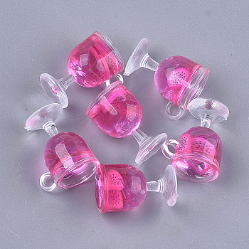 Resin Cup Pendants, with Polymer Clay, Wine Glass, Camellia, 18~18.5x15x12mm, Hole: 2.5mm