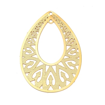 Ion Plating(IP) 304 Stainless Steel Pendant, Hollow, Teardrop Charm, Golden, 36x26x0.3mm, Hole: 1.4mm