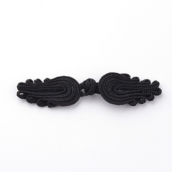 Handmade Chinese Frogs Knots Buttons Sets, Polyester Button, Palm, Black, 64~76x19~23x3~4mm