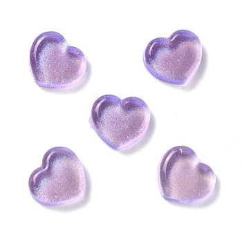 Transparent Resin Cabochons, with Glitter, Heart, Medium Purple, 18x19.5x6.5mm