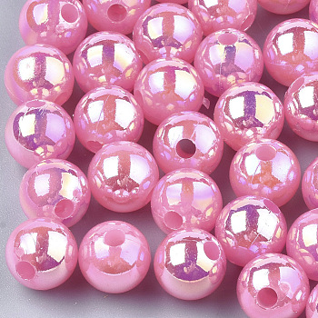 Plastic Beads, AB Color Plated, Round, Hot Pink, 8mm, Hole: 1.8mm, 2000pcs/500g