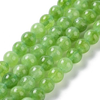 Dyed Natural Malaysia Jade Beads Strands, Round, Yellow Green, 6mm, Hole: 1mm, about 31pcs/strand, 7.48 inch(19cm)
