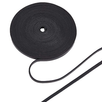 Flat Cowhide Leather Cord, for Jewelry Making, Black, 5x2mm