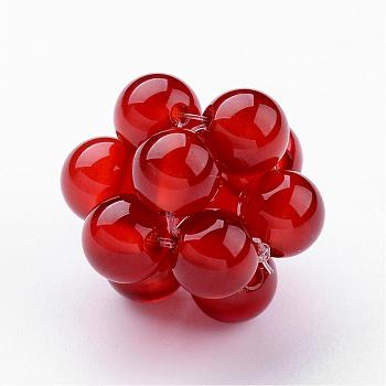 Natural Gemstone Woven Beads, Cluster Beads, with 12pcs 6mm Carnelian Round Beads, 18~19mm, Hole: 2x2mm, Beads: 6mm
