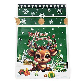 Christmas Theme Plastic Packing Pouches Drawstring Bags, Rectangle, Green, 17.5x12x0.01cm