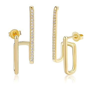 Gold Hoop Earrings Studs 18K Gold Plated Open C Shape Hoop Earrings Studs Simple Hypoallergenic Dainty CZ Studs Jewelry Gift for Women, Golden, 31.5x8mm, Pin: 0.7mm
