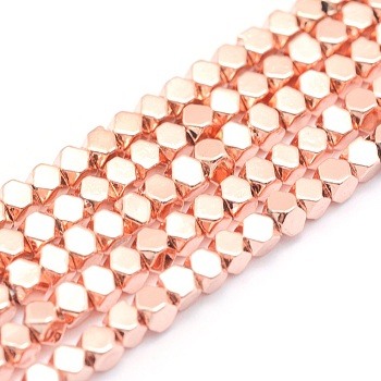 Electroplate Non-magnetic Synthetic Hematite Beads Strands, Grade AA, Long-Lasting Plated, Faceted, Cube, Rose Gold Plated, 2x2x2mm, Hole: 0.5mm, about 198pcs/strand, 15.7 inch(40cm)