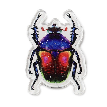 Acrylic Pendants, Beetle, Dark Blue, 46.5x31.5x2.5mm, Hole: 1mm