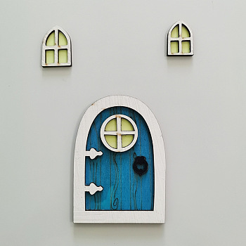 Miniature Luminous Wooden Door & Window, Glow in the Dark Dollhouse Building Accessories, Dodger Blue, 5x100mm