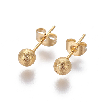 304 Stainless Steel Ear Studs, Hypoallergenic Earrings, Textured, with Ear Nuts, Round, Golden, 17x5mm, Pin: 0.7mm