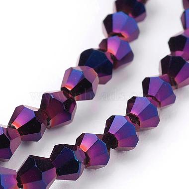 1の連は双円錐形の完全な紫色の電気メッキガラスビーズ連売りをファセット(X-EGLA-J026-3mm-F17)-3
