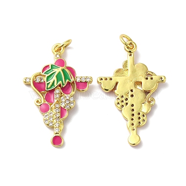 Real 18K Gold Plated Camellia Cross Brass+Cubic Zirconia+Enamel Pendants