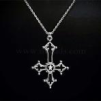 Alloy Enamel Gothic Inverted Cross Pendant Necklaces, Platinum, Black, 17.72 inch(45cm)(FS-WGD90D9-01)