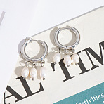 Fashionable 304 Stainless Steel Rice Chandelier Earrings, with Imitation Pearl, Platinum, 12.1x3.1mm(HF3347-2)
