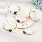 304 Stainless Steel & Natural Gemstone Cuff Bracelets for Women, Golden, Inner Diameter: 1.95 inch(4.95cm)x2.68 inch(6.8cm)(BJEW-JB14123-02)