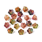 Baking Paint and Golden Metal Enlaced Glass Beads, Petunia, Mixed Color, 8~8.5x8~8.5x6~6.5mm, Hole: 0.9~1.3mm(DGLA-T004-34M)