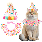 1Pc Organza Pet Bow Tie, Cat Pet Collar, Polka Dot Pattern, with 1Pc Cone Polyester Hat, Mixed Color, 260~680x86x2mm(AJEW-CN0003-31)