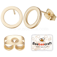 20Pcs Brass Ring Stud Earrings for Women with 20Pcs Friction Ear Nuts, Real 18K Gold Plated, 10mm, Pin: 0.7mm(KK-BBC0007-81)