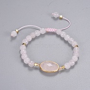 Natural Rose Quartz Braided Bead Bracelets, with Brass Findings and Nylon Thread, Golden, 2 inch~2-3/4 inch(5~7cm), Beads: 6~6.5mm(BJEW-JB04210-01)