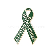 Awareness Ribbon with Word Disability & Invisible Enamel Pins, Alloy Brooches for The Disabled, Green, 43x26mm(JEWB-H030-01KCG-02)