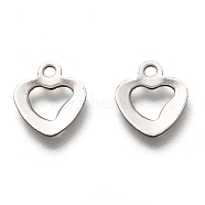 201 Stainless Steel Charms, Hollow, Heart, Stainless Steel Color, 10x9x0.8mm, Hole: 1.2mm(STAS-B001-23P)