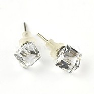 Shiny Glass Rhinestone Stud Earrings, with Platinum Brass Ear Stud Components, Crystal, 9x7mm, Pin: 0.7mm(EJEW-F0039-05)