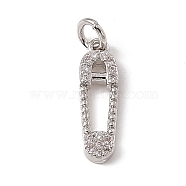 Brass Micro Pave Cubic Zirconia Pendants, with Jump Rings, Safety Pin Charm, Platinum, 16.5x5x2mm, Hole: 2.7mm(ZIRC-F132-81P)