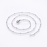 304 Stainless Steel Curb Chain Necklaces, Twisted Chains, with Beads & Lobster Claw Clasps, Stainless Steel Color, 17.7 inch(45cm), 1.4~2x2mm(NJEW-O102-21P)