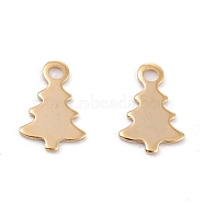 Christmas 201 Stainless Steel Charms, Laser Cut, Christmas Tree, Real 18k Gold Plated, 12x8.5x0.5mm, Hole: 1.4mm(X-STAS-C017-03A-G)
