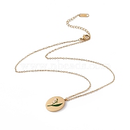 Enamel Oval with Birth Flower Pendant Necklace, Golden 304 Stainless Steel Jewelry for Women, May Lily of the Valley, 15.67~16.26 inch(39.8~41.3cm)(STAS-H174-02G-E)