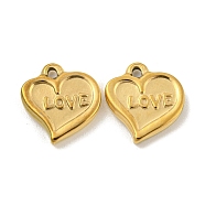 Valentine's Day 304 Stainless Steel Charms, Heart with Word Love Charm, Real 14K Gold Plated, 12x11.5x2mm, Hole: 1.4mm(STAS-P356-31G)