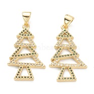 Brass Micro Pave Cubic Zirconia Pendants, Long-Lasting Plated, Real 18K Gold Plated, Christmas Tree, Colorful, 27x15.7x2mm, Hole: 5x3.3mm(ZIRC-J038-02C)