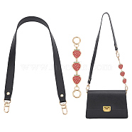 WADORN 1Pc PU Leather Bag Straps, with Alloy Swivel Clasps, with 1Pc Alloy Enamel Strawberry Link Purse Strap Extenders, Black, 17.8~60cm(FIND-WR0009-46B)