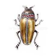 Beetle Enamel Pin, Exquisite Insect Alloy Rhinestone Brooch for Women Girl, Antique Silver, Peru, 45.5x30x9mm, Pin: 0.7mm(X-JEWB-P012-09AS)